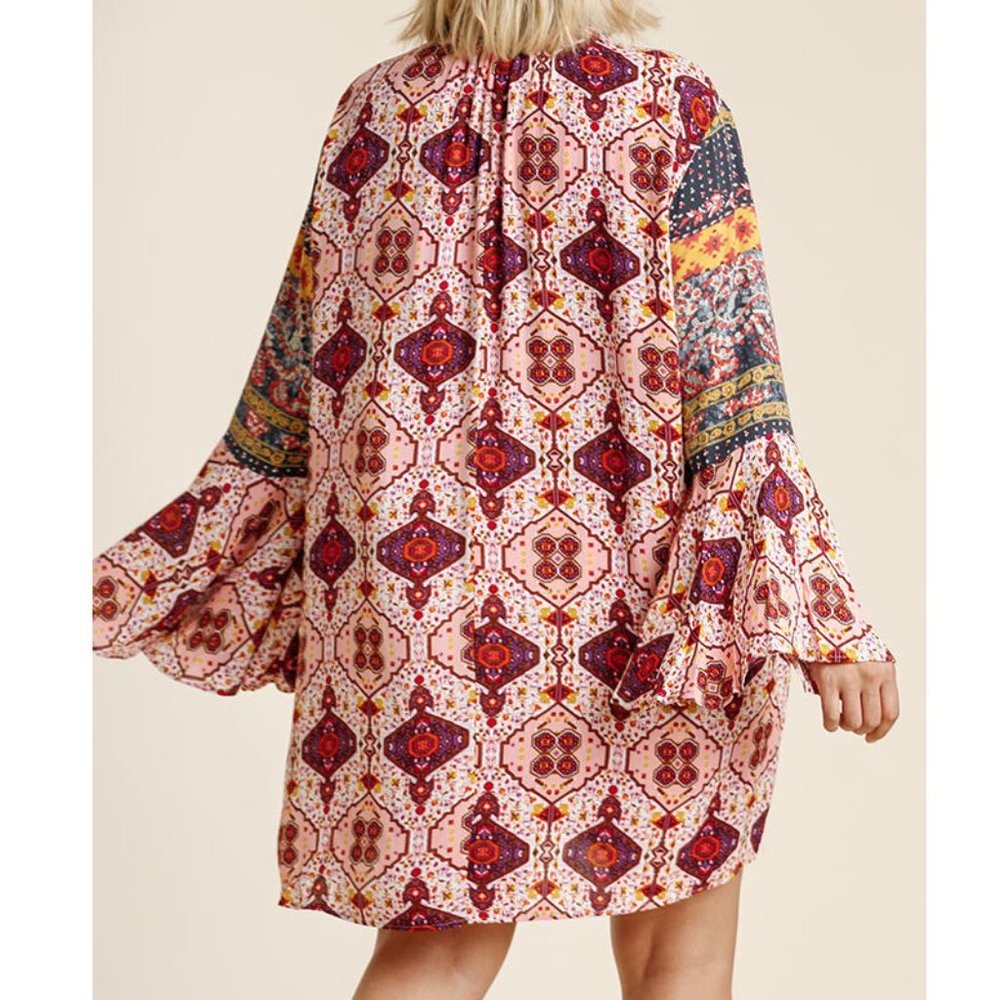 Plus Boho Gypsy Bell Sleeve Babydoll Tunic Dress - Picture 5 of 6